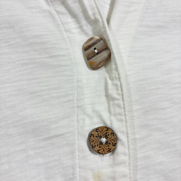 Soft Surroundings Artisan Mixed Button White Long Sleeve Slub Knit Top Women L - Picture 3 of 8